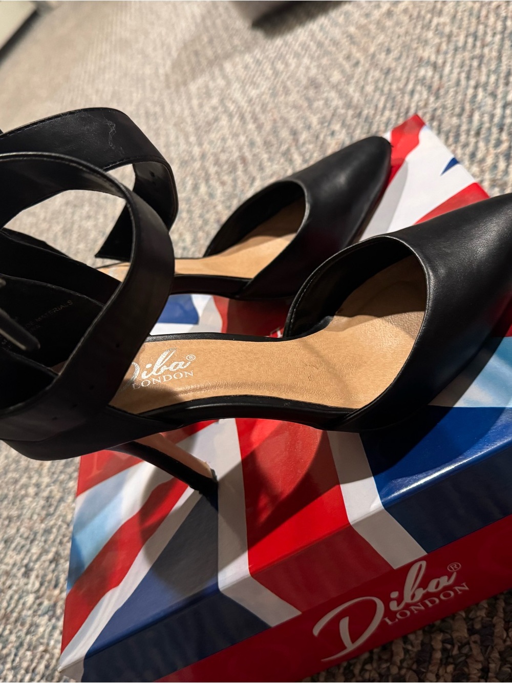 Diba Black Pointed D'Orsay Ankle-Strap Heels